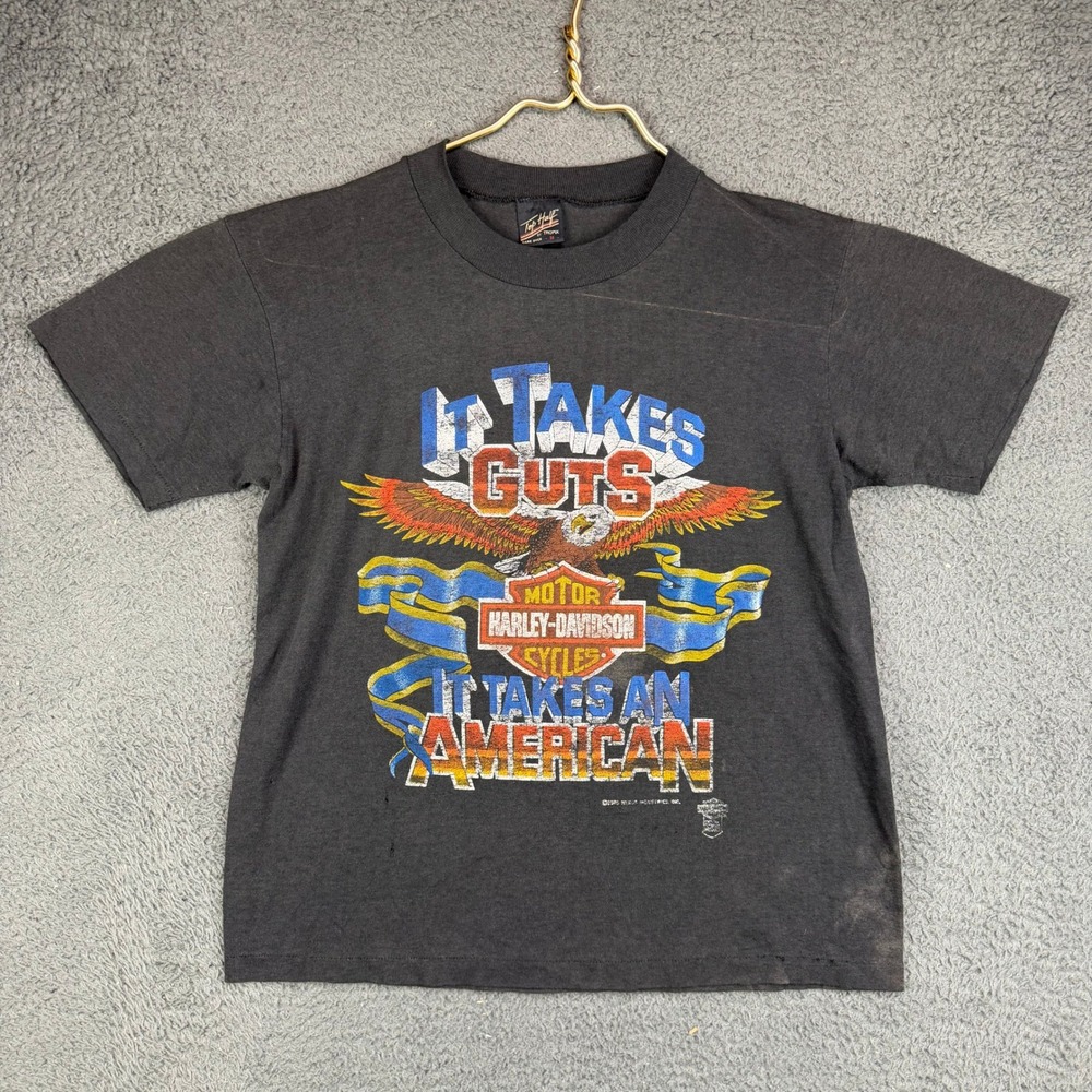 Vintage 1985 Harley Davidson Paperthin T Shirt Black Eagle Medium Nexus